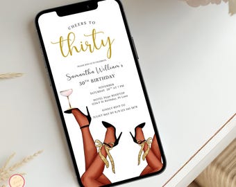 Cheers to Thirty Invitation Template - Editable 30th Birthday Mobile Phone Invite