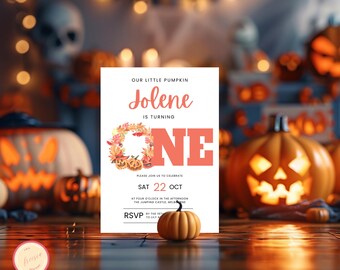 Invitación de cumpleaños número uno de nuestra pequeña calabaza: invitación editable de UNA calabaza: invitación de primer cumpleaños de otoño, invitación para niña o niño