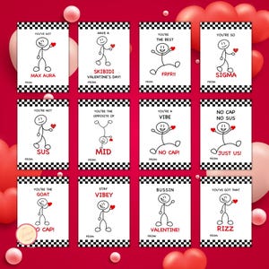 Tarjetas de San Valentín editables con jerga de la generación Z, tarjetas de San Valentín divertidas e imprimibles para el aula, tarjetas de San Valentín para niños preadolescentes, tarjetas de San Valentín para la escuela de niños, tarjetas para la escuela secundaria
