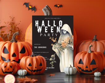 Editable Halloween Invitation Template - Don't Ghost this Party Halloween Party Invitation - Gothic Invite - Costumes & Cocktails Party