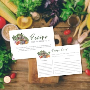 Modèle de carte de recette fraîche du marché pour la future mariée, cartes de douche nuptiale Farmers Market, cartes à remplir de recette imprimables, modifiables