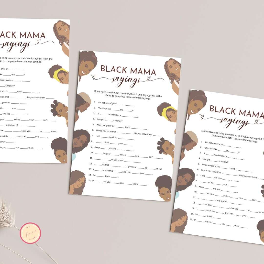 Black Mama Sayings Game, Baby Shower Activity, Black Baby Shower Game ...