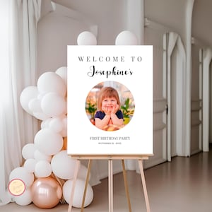 Editable Minimalist First Birthday Welcome Sign, Modern Photo Birthday 1st Birthday Welcome Sign, First Birthday Welcome Poster Printable