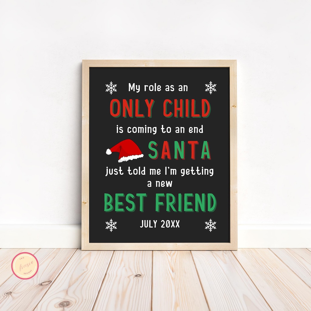 Only Child Baby Announcement Sign, Holiday Pregnancy Reveal, Modern ...