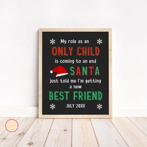 Letrero de anuncio de bebé hijo único, anuncio de embarazo en vacaciones, anuncio de embarazo navideño moderno, hermano mayor, hermana mayor