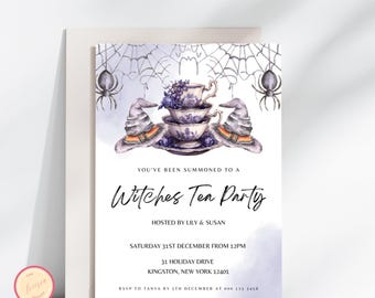 Halloween Witches Tea Party Invitation - Halloween Bridal Shower - Girls Night Out - Gothic Brunch Invite - Editable Template