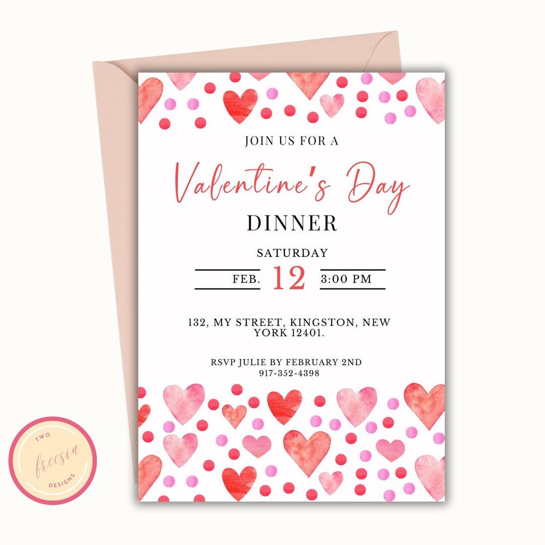 Valentine's Day Invitation - Pink and Red Hearts Invite - Editable ...
