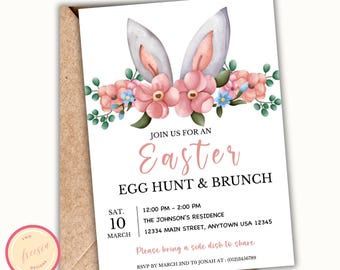 Editable Easter Egg Hunt & Brunch Invitation Template (Digital Download)