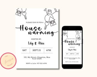 Minimal House Warming Invitation - Editable House Warming Text Invitation - Simple Modern House Warming Invite, Phone Invite - PL90