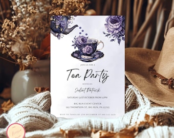Halloween Tea Party Invitation - Halloween Bridal Shower - Girls Night Out - Drink Up Witches - Editable Gothic Brunch Invite Template