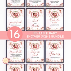 Editable Little Fairy Baby Shower Table Sign Bundle, Pink Magical, Tea Party, Enchanted-Themed Party, Diaper Raffle, Gifts, Printable, 9XJG2