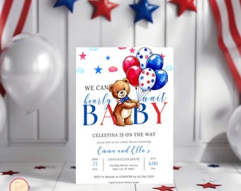 Invitación para baby shower del 4 de julio, "Pequeño petardo", 4 de julio, rojo, blanco y azul, baby shower patriótico, baby shower totalmente estadounidense