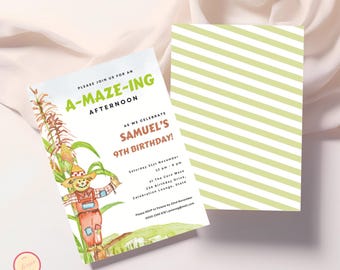 Convite de aniversário editável A-maze-ing Corn Maze, aniversário de outono, convite para festa com tema de outono para menino ou menina, qualquer idade