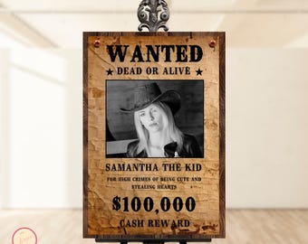 Wanted Poster Template, Custom Editable Welcome Party Sign, Wild West, Cowgirl, Outlaw