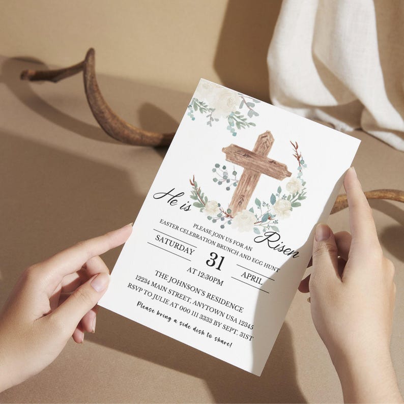 He Is Risen Easter Invitation Template - Church Invite (Digital Download) image 2