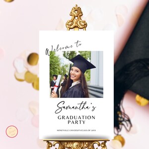 Editable Graduation Party Welcome Sign Template, Minimalist Grad Party Celebration, Modern Graduation Sign with Photo, Welcome Poster