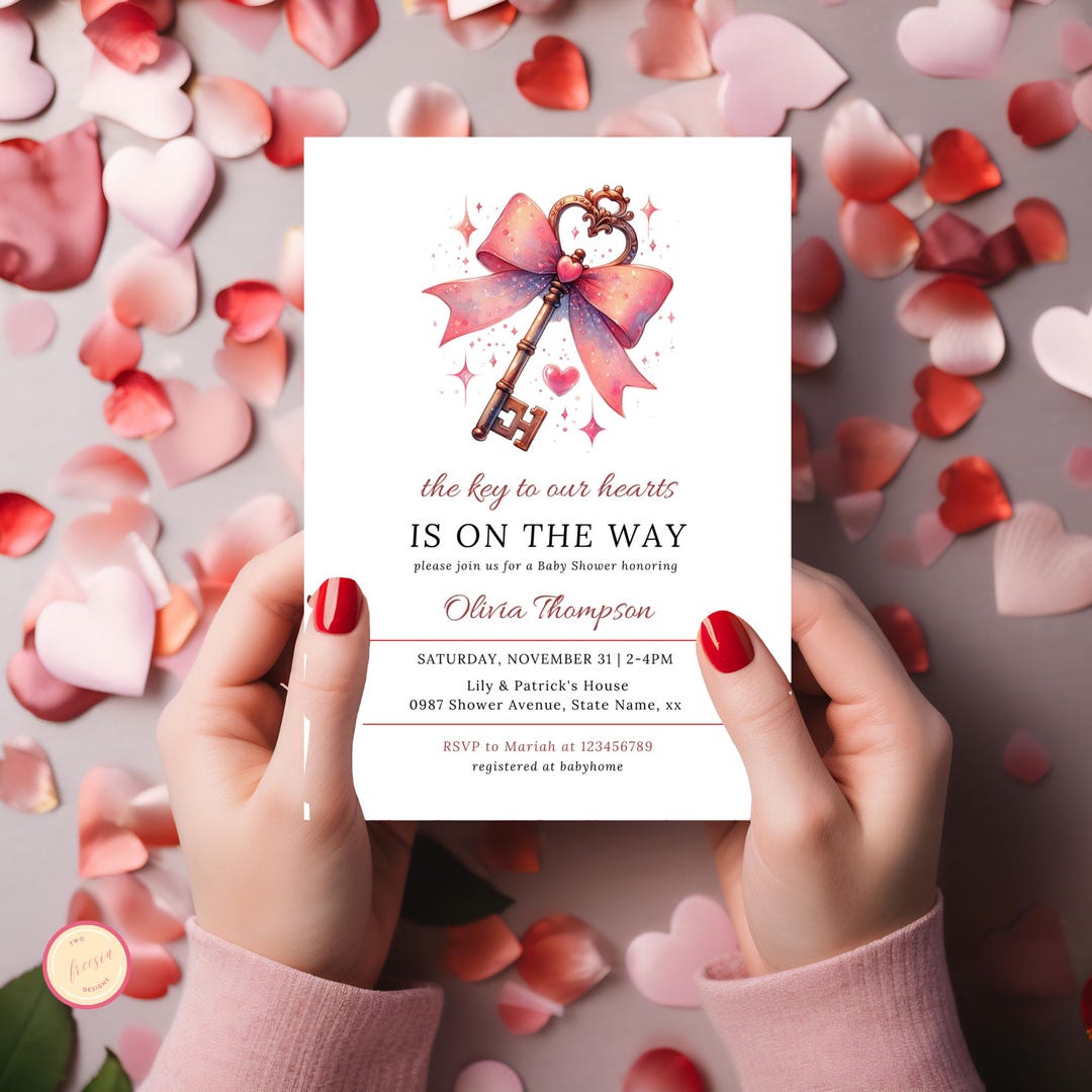 February Invite Key to Our Hearts Valentine's Day Baby Shower Invitation, February Baby ...
