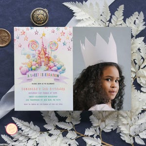 A Sweet Celebration Birthday Invitation, Editable Sweet Birthday Invitation, Girl Birthday Invite, Candy Party Invite with Photo, 76QCJ