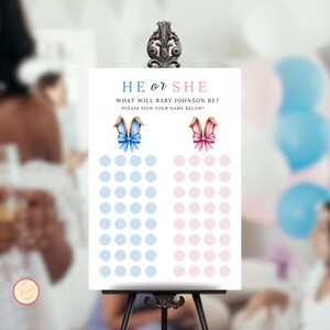Gender Reveal Voting Sign, Easter Guess The Gender Template, He Or She Game, Boy Or Girl, Pink, Blue Bunny Ears, Minimalist Baby Shower,