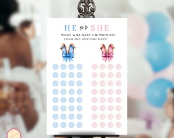 Gender Reveal Voting Sign, Easter Guess The Gender Template, He Or She Game, Boy Or Girl, Pink, Blue Bunny Ears, Minimalist Baby Shower,