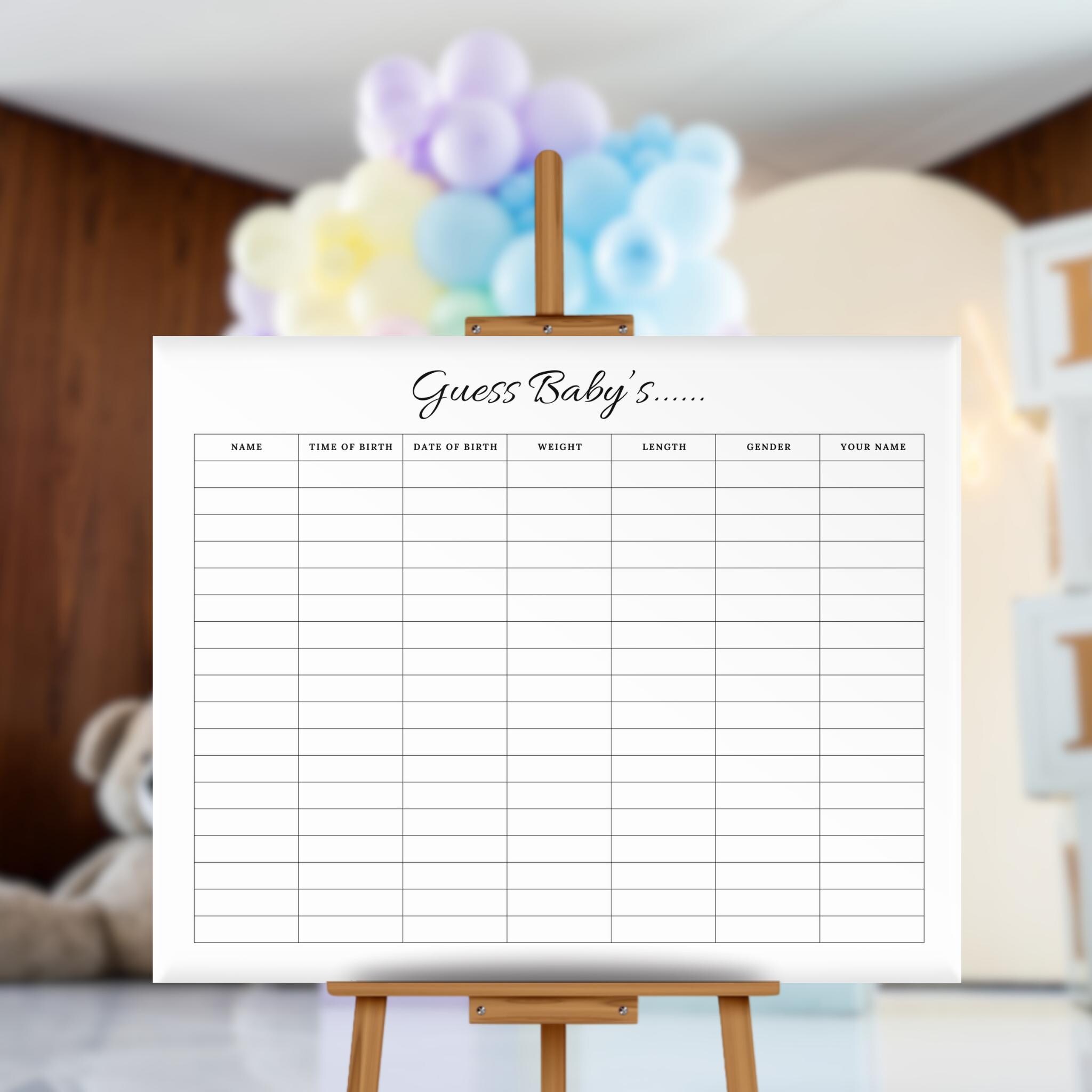 Baby Stats. Sign Square Minimalist Baby Stats Game Sign Template, Baby Due Date Calendar, Guess ...