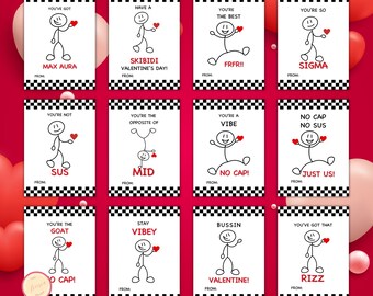 Gen Z Slang Valentine Cards, Funny Printable Classroom Valentine, Kids Tween Valentine's Day Gift, Boys School Valentine, Middle School Card