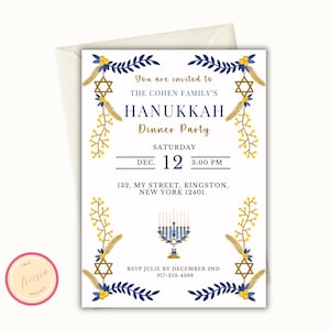 Modèle d'invitation modifiable pour la célébration de Hanoucca - Invitation à la fête de Hanoucca - Fête de Hanoucca - imprimable Célébration de Hanoucca - Paquet de 9