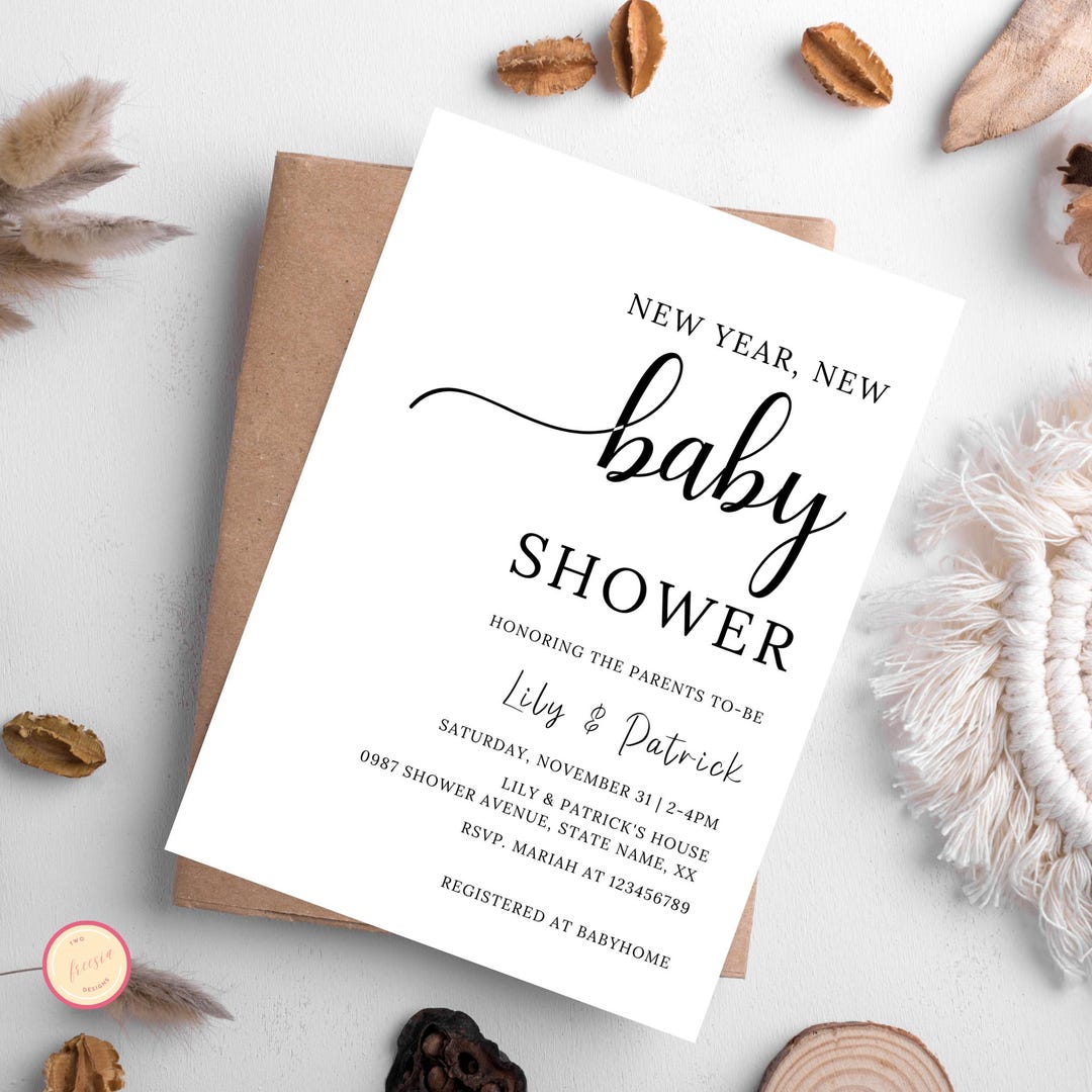 Plantilla de invitación para baby shower de Año Nuevo, invitación para ...