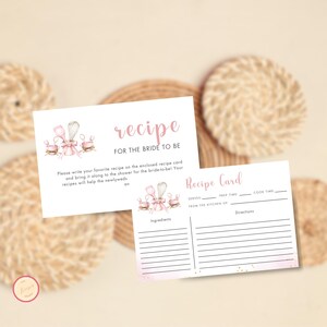 Modèle de carte de recette rose pour la future mariée, stockez les cartes de douche nuptiale de cuisine, cartes à remplir de recette imprimables