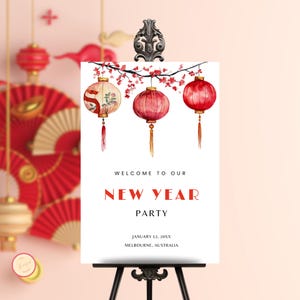 Editable Chinese New Year Party Welcome Sign, Lunar New Year Party Celebration  Poster, and Decor for Any Age