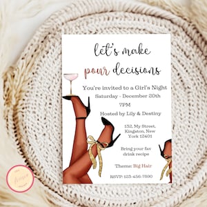 Let&#39;s Make Pour Decisions Invitation Template - Editable Ladies Night  Birthday, Bachelorette Party Invitation - Digital Bar Hopping Invite