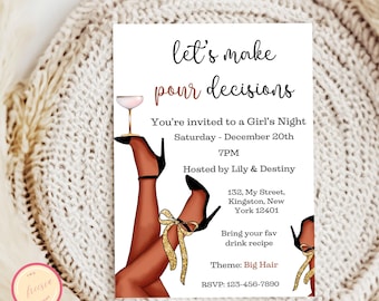 Let&#39;s Make Pour Decisions Invitation Template - Editable Ladies Night  Birthday, Bachelorette Party Invitation - Digital Bar Hopping Invite
