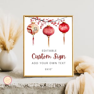 Editable Chinese New Year Birthday Party Table Sign, Lunar New Year Party Celebration Poster, and Decor for Any Age