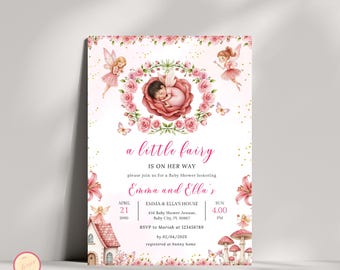 Little Fairy Baby Shower Invitation, Pink Magical Wildflower Garden Fairy for Tea Party, Enchanted-Themed Party, Editable, Printable