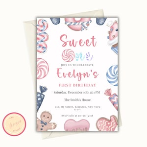 Sweet One Editable Christmas Birthday Invitation - Holiday Birthday Party Invite - Christmas 1st Birthday Party - Instant Download