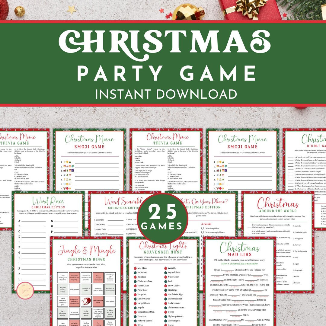 Printable Christmas Game Bundle, Christmas Party Games for Kids, Adults ...