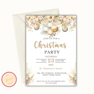 Editable Gold Floral Christmas Party Invitation Template (Digital Download)