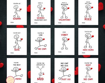 Gen Z Slang Valentine Cards, Boys School Valentine, Funny Printable Classroom Valentine, Kids Tween Valentine's Day Gift, Middle School Card