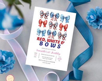 4th of July 1st Birthday Invitation, Editable Patriotic Birthday Invitation Template, Red, White & Blue, Little Firecracker, All American