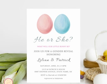 Easter Egg Gender Reveal Invitation Template, He or She Baby, Blue or Pink Eggs Spring/Easter Invitation Party, Guess the Gender Party