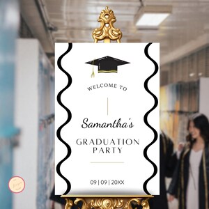 Graduation Party Welcome Sign Template, Grad Party Celebration, Editable Poster, College, High School, Black & White Graduation Welcome Sign