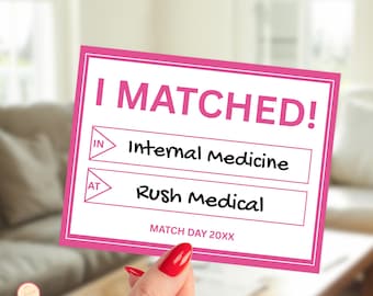 Bearbeitbare Residency Match Day Zeichen 2026 - Pink | Digitaler Download | Q5H9D