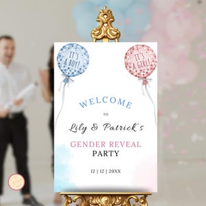 Gender Reveal Welcome Sign, Editable Gender Reveal Sign Template, Printable Pink/Blue Balloons Gender Reveal Welcome Sign, Gender Neutral