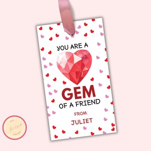 Editable Valentine Gift Tag Template - You are A Gem - Printable Valentine&#39;s Day Favor Tag - School Classroom Treat Tags - Kid Cards- LN08