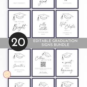 Abitur-Party-Zeichen-Bündel, Abitur-Dekor, bearbeitbare moderne minimalistische Abschluss-Tischschilder, Abschluss-Willkommensschild, Karten und Geschenke