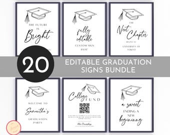 Graduation Party Sign Bundle, Graduation Decor, Editable Modern Minimalist Graduation Table Signs, Graduation Welcome Sign, Cards and Gifts