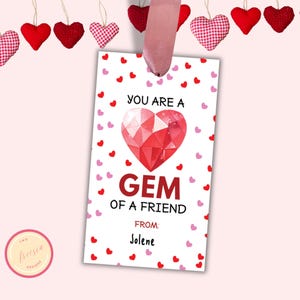 Valentine Gift Tag Template - You are A Gem - Printable Valentine&#39;s Day Favor Tag - School Classroom Treat Tags - Kid Valentine Cards - LN08