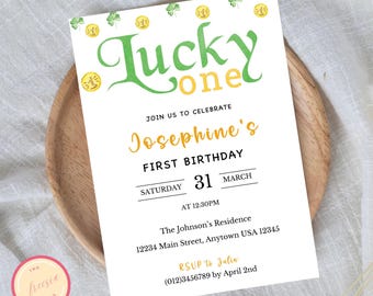 St. Patrick's Day Birthday Invitation - Lucky One, Editable Template (Digital Download)