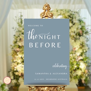 The Night Before Sign Dusty Blue, Wedding Rehearsal Dinner Sign Light Blue, Welcome Sign for Rehearsal Dinner, Editable Blue Welcome Signage