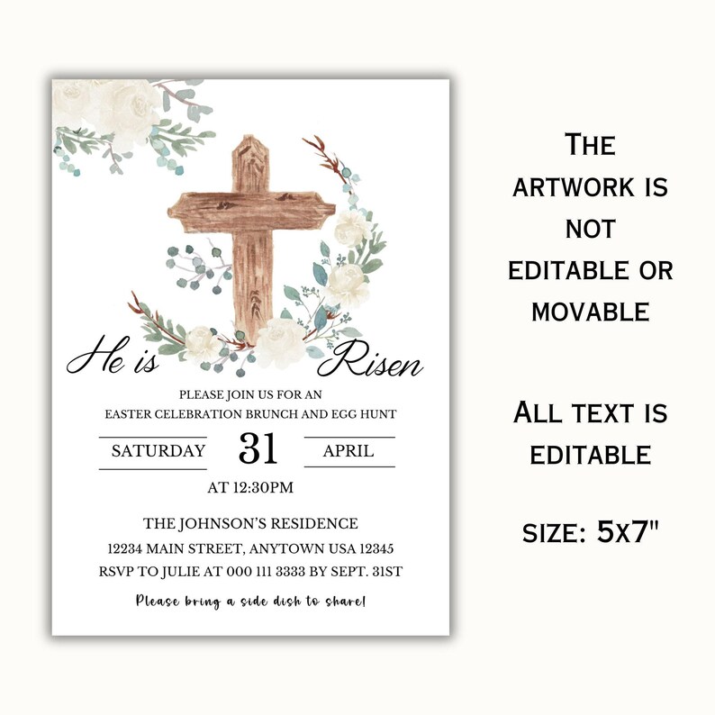He Is Risen Easter Invitation Template - Church Invite (Digital Download) image 4